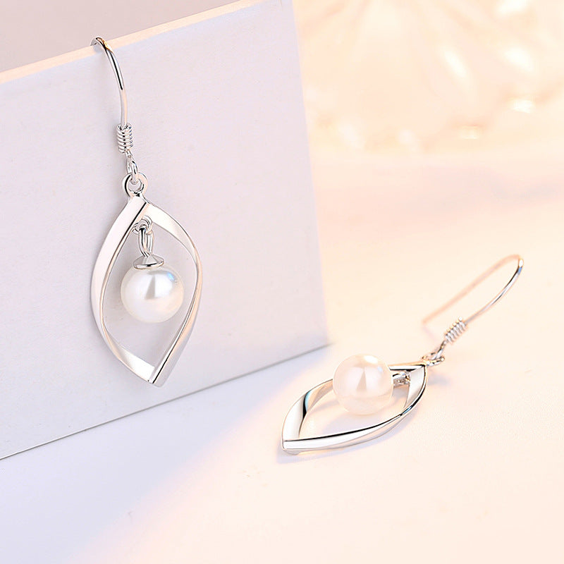 Marquise Shape with Pearl Silver Drop Earrings for Women