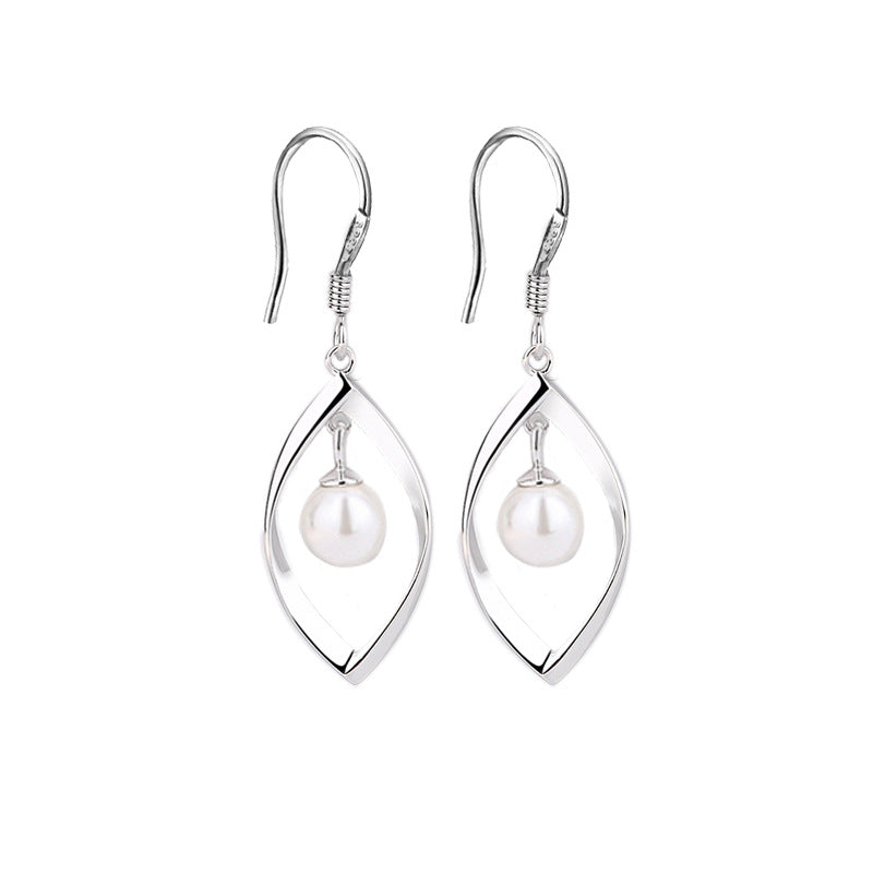 Marquise Shape with Pearl Silver Drop Earrings for Women