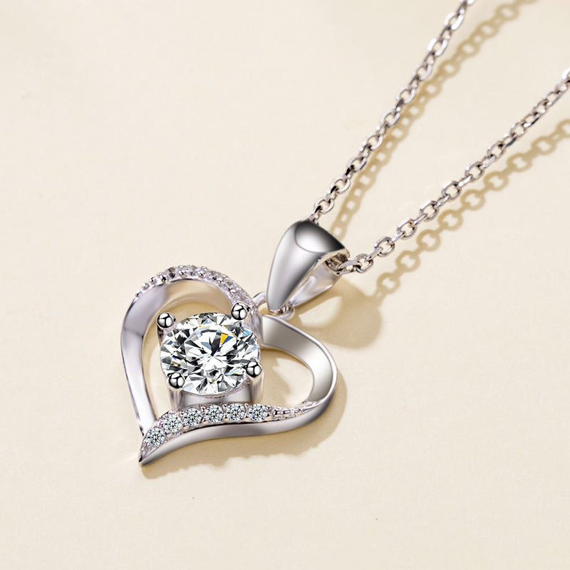 (Pendant Only) Valentine's Day Gift Heart with Round Zircon Silver Pendant for Women