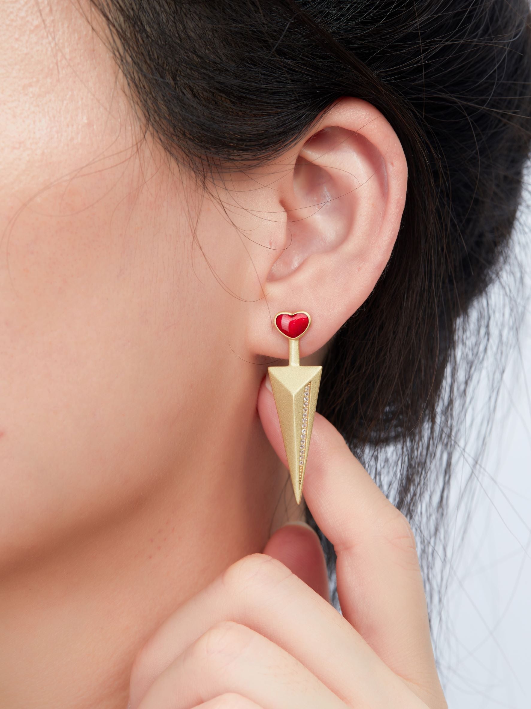 Red&Golden Spear and Shield Enamel Drop Earrings for Women