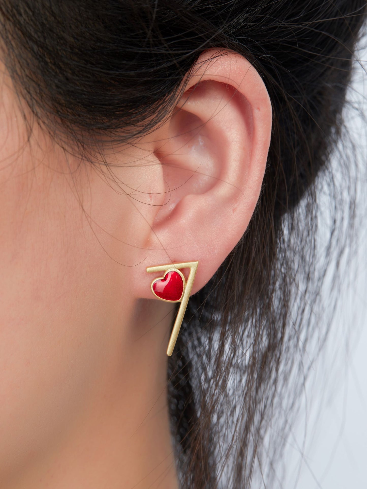 Red&Golden Corner Enamel with Pearl Studs Earrings for Women