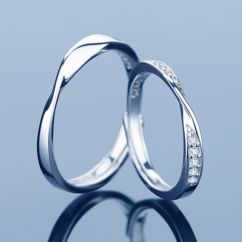 Mobius with Zircon Silver Couple Ring for Women