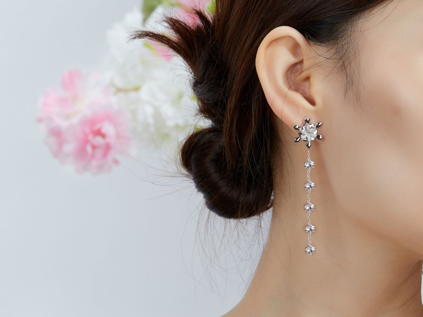 Snowflake Chain Enamel Silver Dorp Earrings for Women