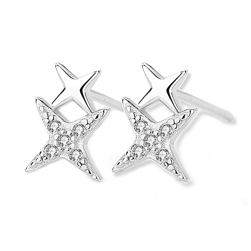 Double Cross Star Silver Studs Earrings for Women