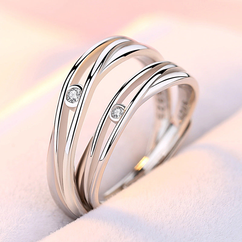 Zircon Hollow Silver Couple Ring for Women