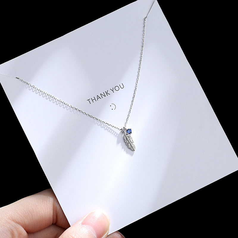 Leaf with Blue Zircon Silver Necklace for Women