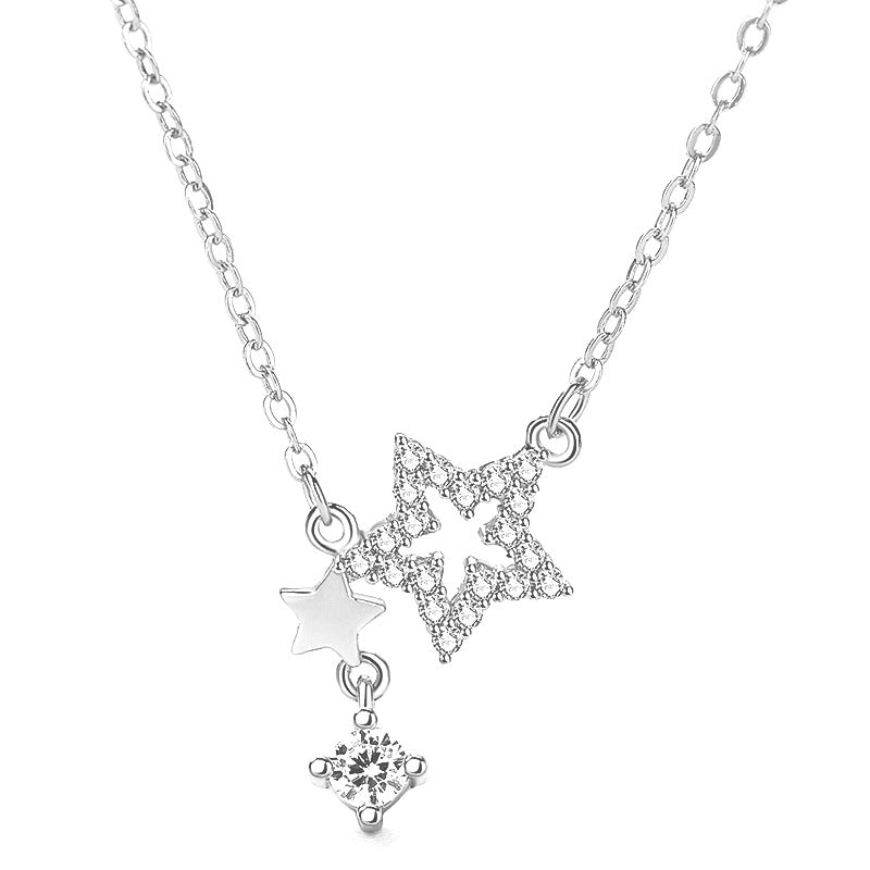 Twin-star with Zircon Silver Necklace for Women