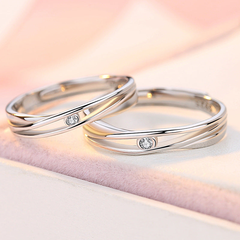 Zircon Hollow Silver Couple Ring for Women