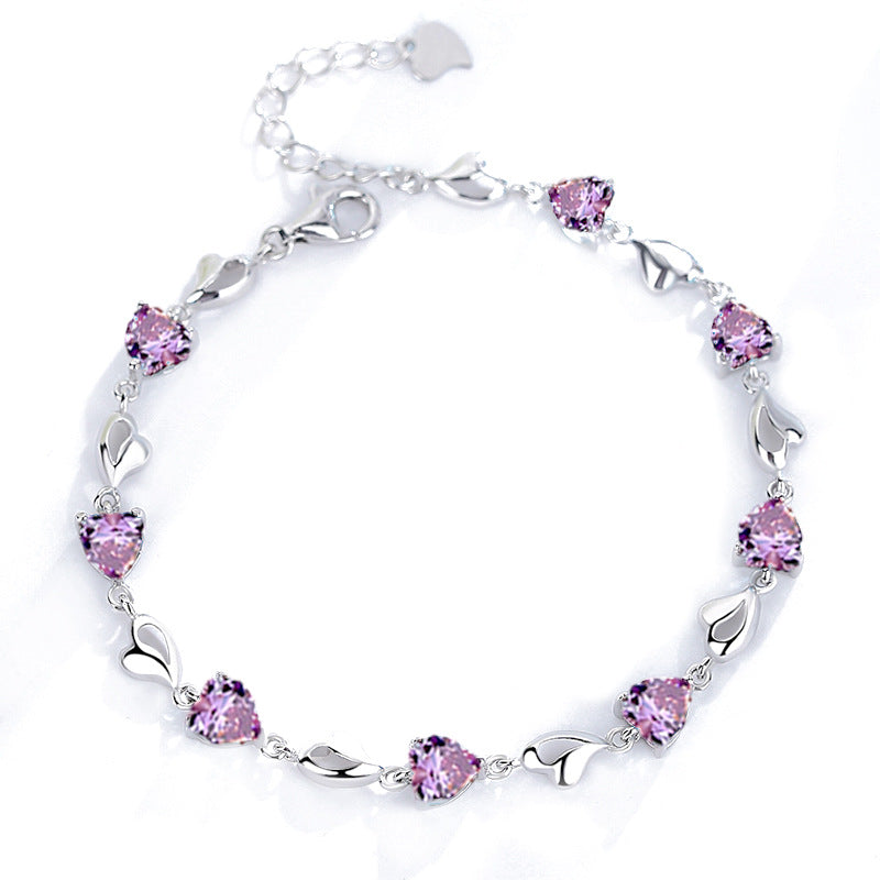 Heart Zircon Love Silver Bracelet for Women