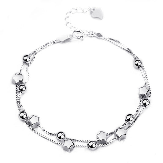 Smooth Lucky Star with Bead Silver Bracelet for Women