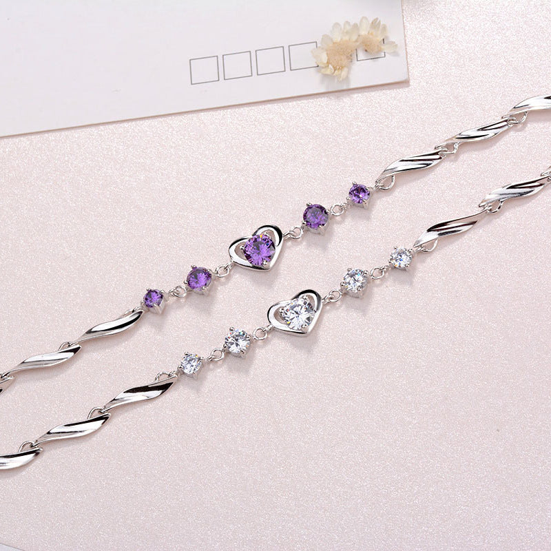 Heart with Round Zircon Silver Bracelet for Women