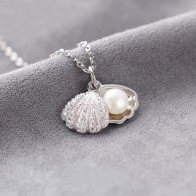 (Pendant Only) Moveable Zircon Shell Pearl Silver Pendant for Women