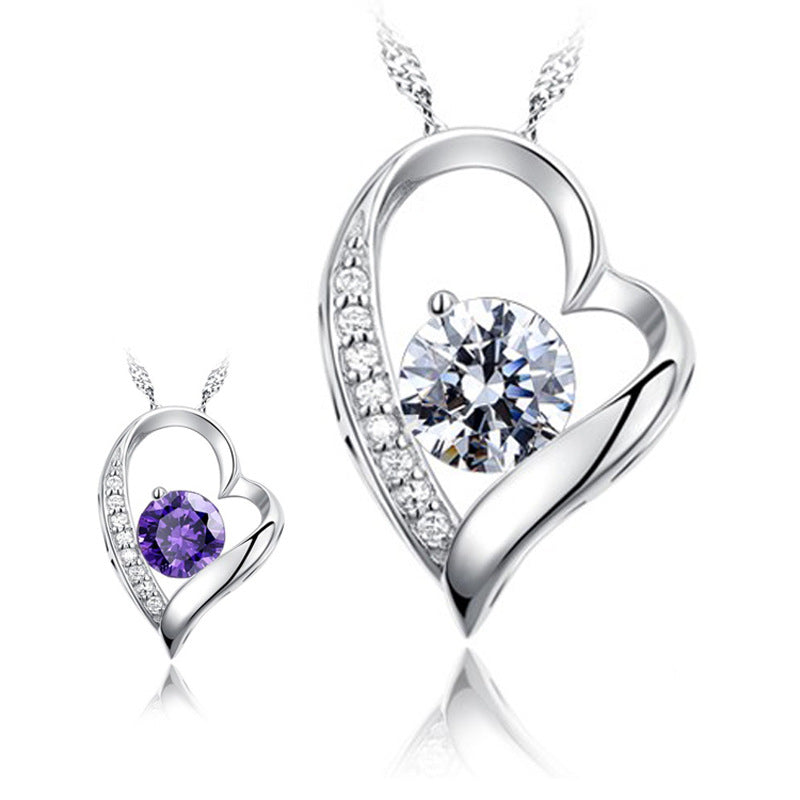 (Pendant Only) Valentine's Day Gift Love-shape with Zircon Silver Pendant for Women
