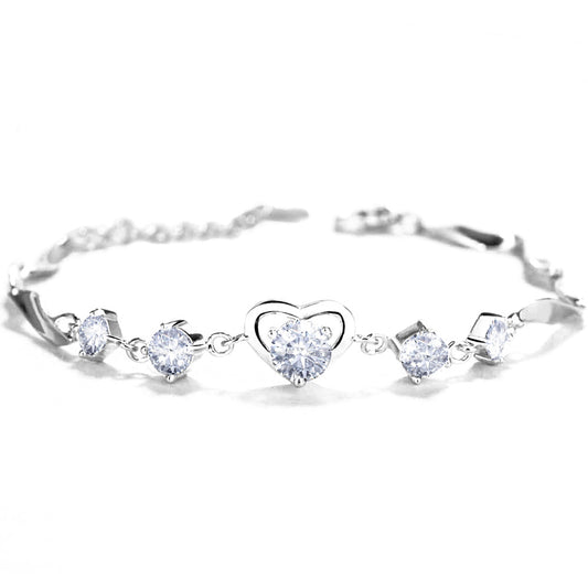 Heart with Round Zircon Silver Bracelet for Women