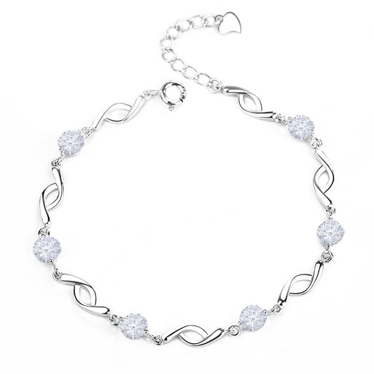 Round Zircon Beading Silver Bracelet for Women
