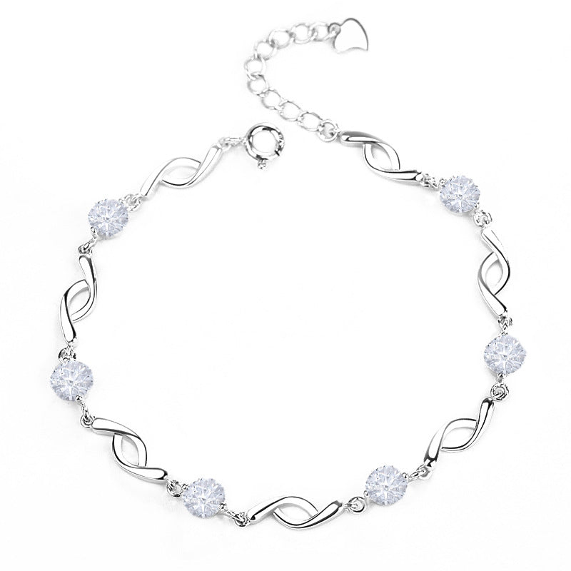 Round Zircon Beading Silver Bracelet for Women