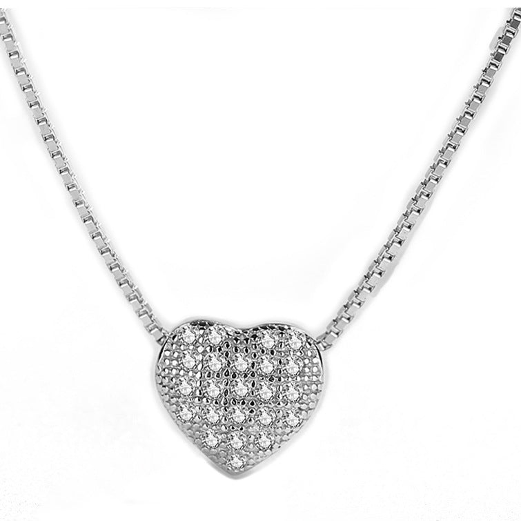Valentine's Day Gift Full Zircon Love Pendant Silver Necklace for Women