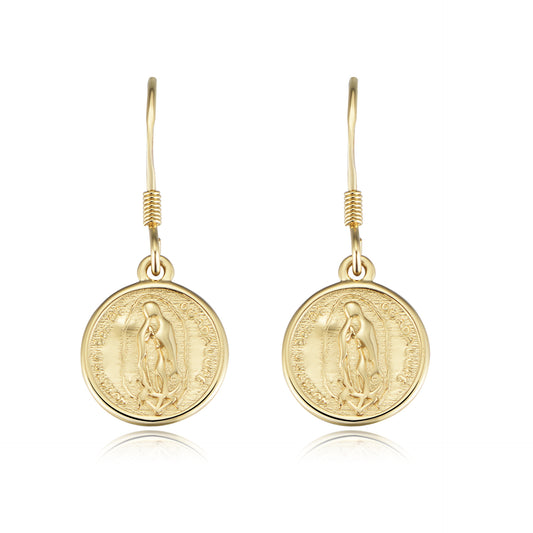 Retro Embossed Figure Round Coin Silver drop Earrings for women