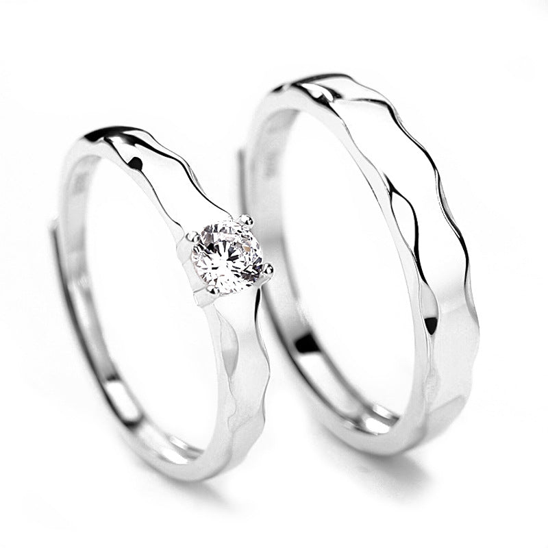Wave Design with Zircon Silver Couple Ring