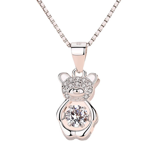 (Pendant Only) Little Bear with Zircon Silver Pendant for Women