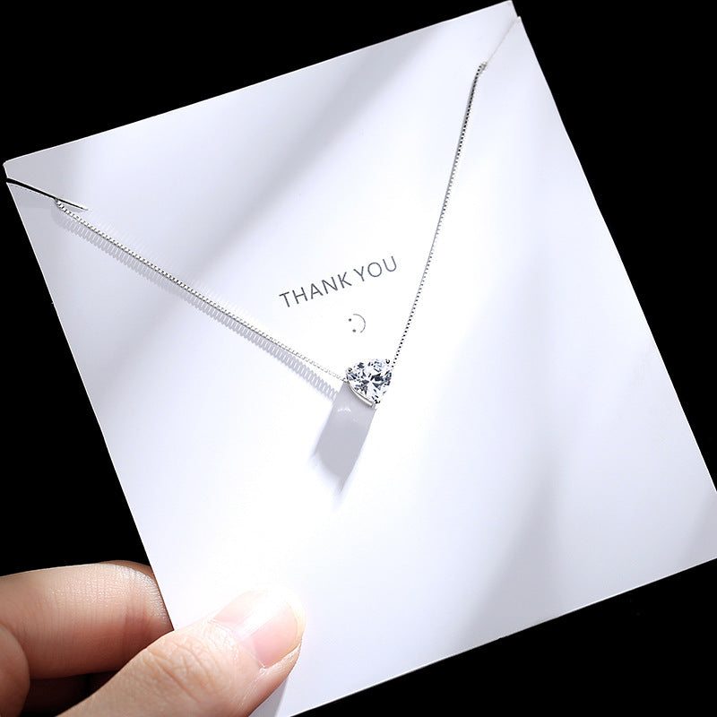 Valentine's Day Gift Three Prongs Heart-shaped Zircon Pendant Silver Necklace for Women