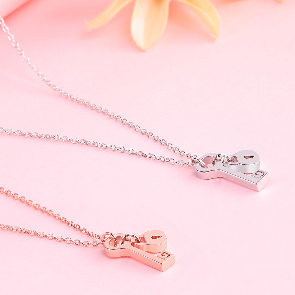 Lock and Key Pendant Silver Necklace for Women