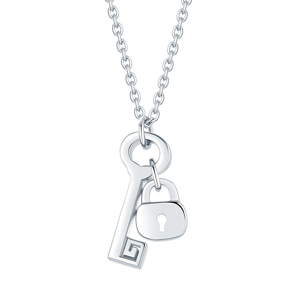 Lock and Key Pendant Silver Necklace for Women