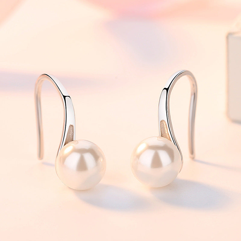 Pearl Pendant Silver Drop Earrings for Women