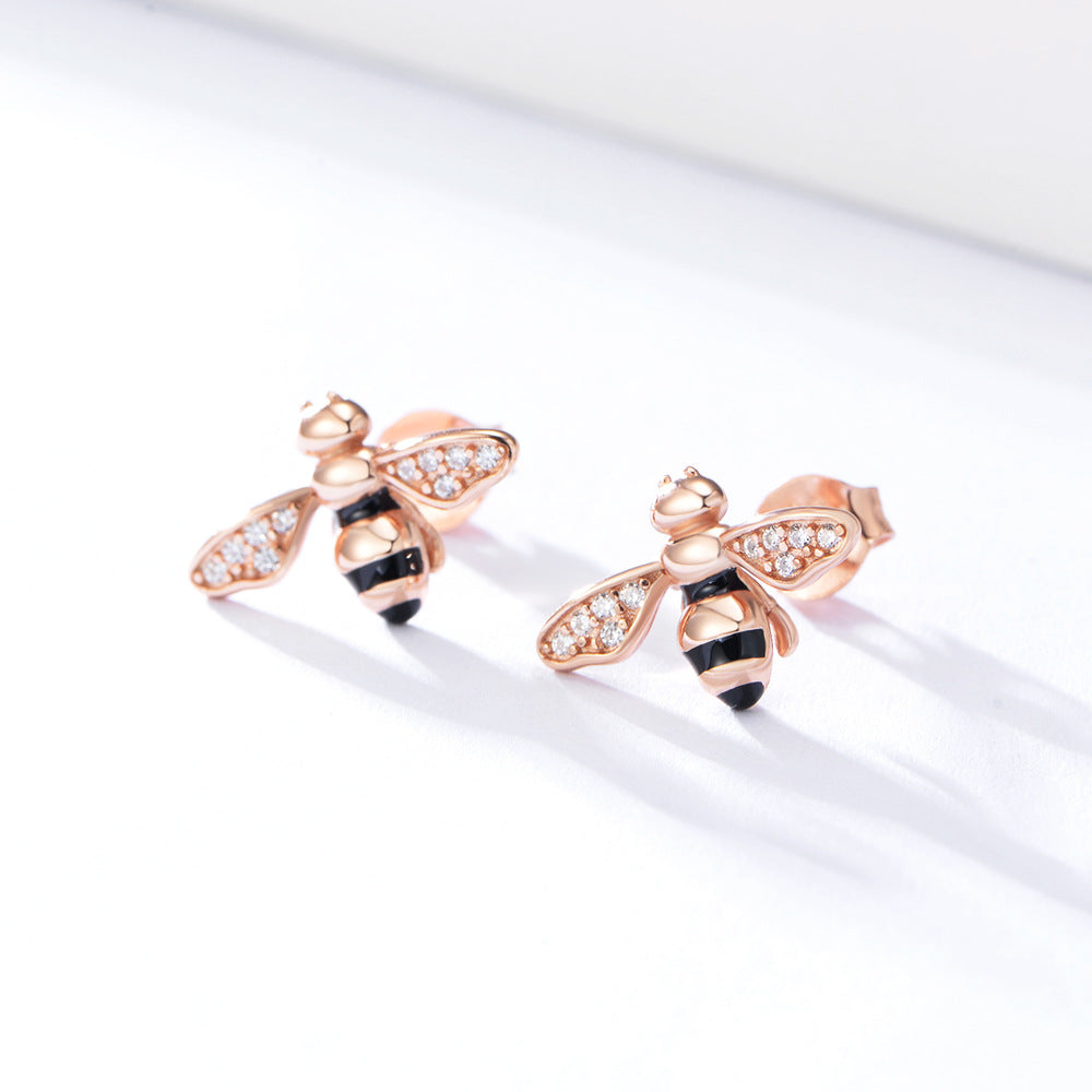 Little Bee with Zircon Silver Studs Earrings for Women