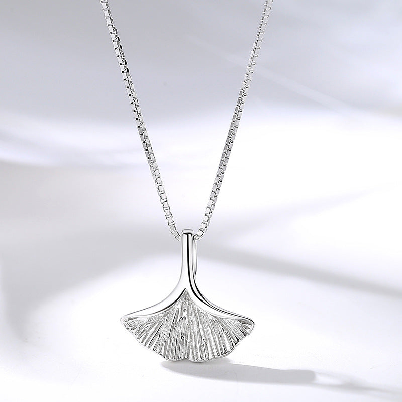Ginkgo Leaf Pendant Silver Necklace for Women