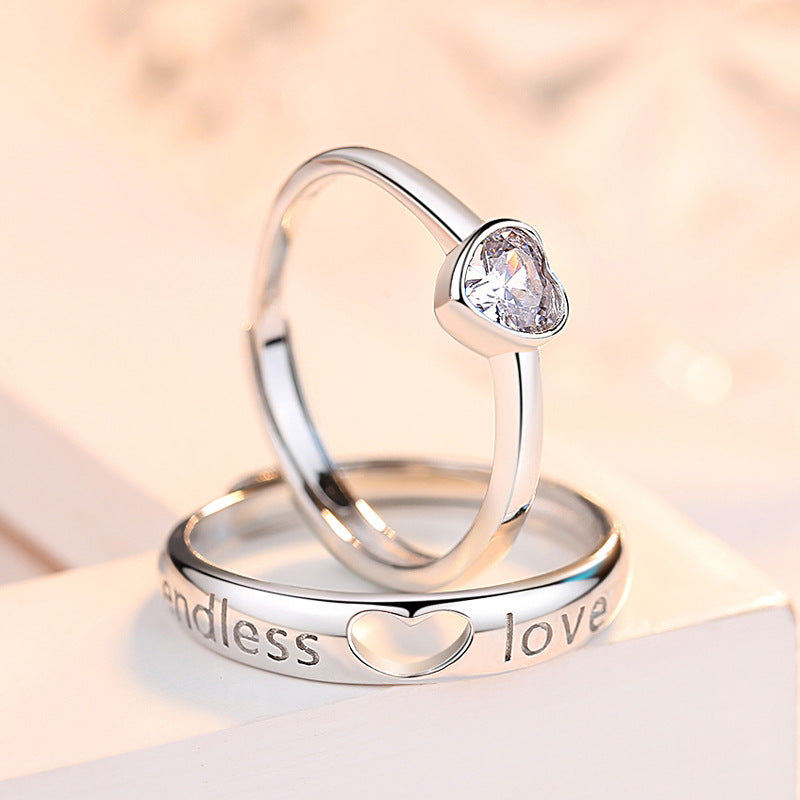 Zircon Heart-shape Endless Love Silver Couple Ring for Women