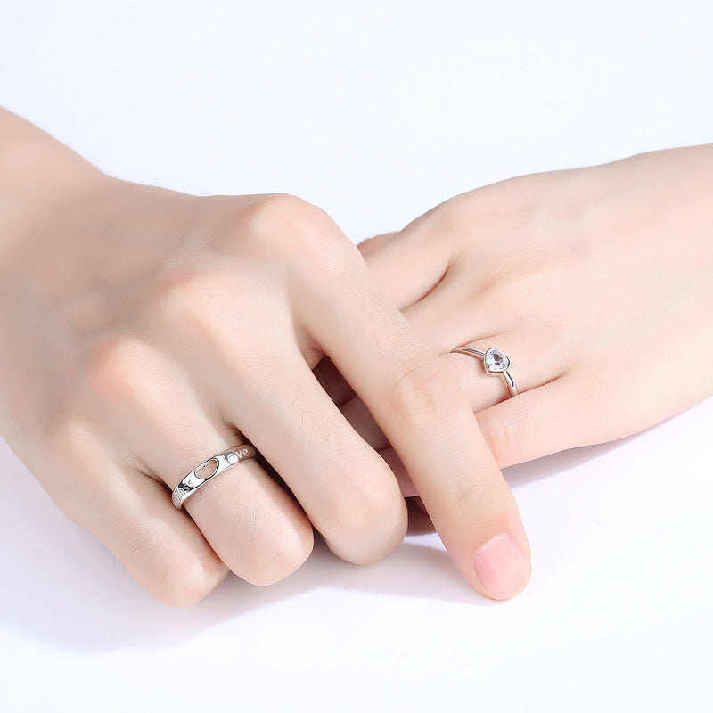Zircon Heart-shape Endless Love Silver Couple Ring