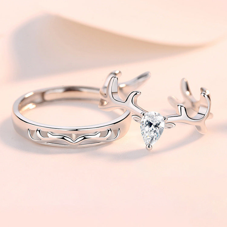 Antler with Zircon Silver Couple Ring for Women