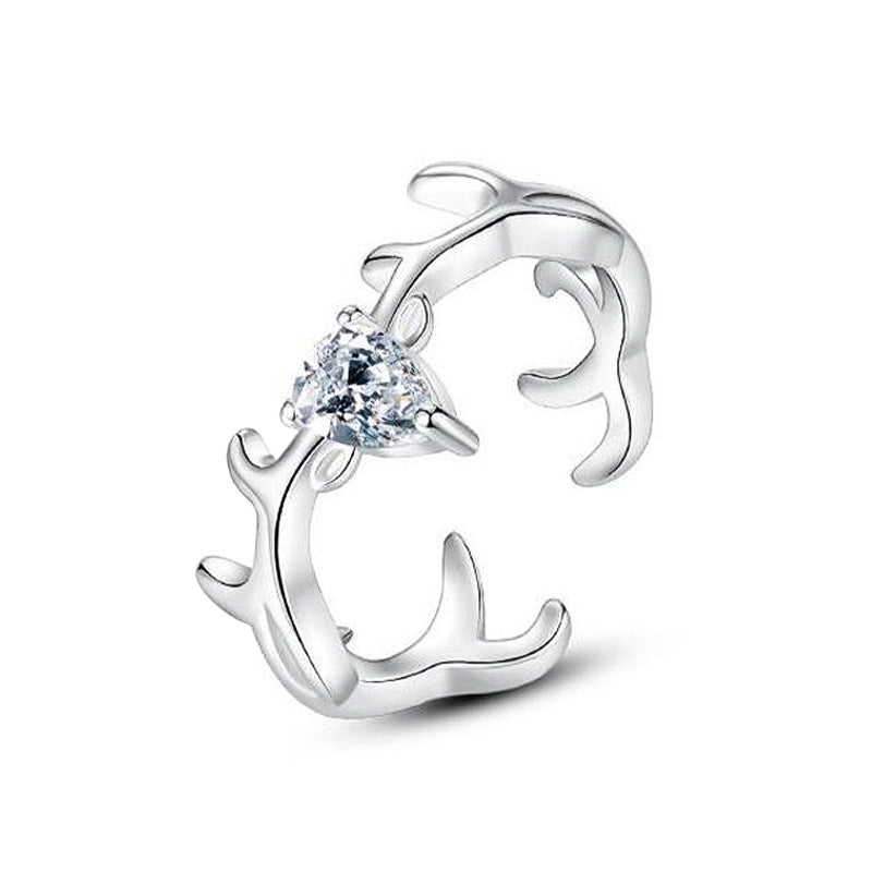 Antler with Zircon Silver Couple Ring for Women