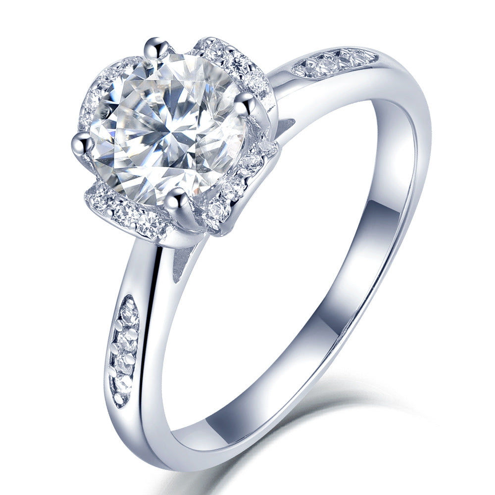 Cathedral Flower 1.0 Carat Round Cut Moissanite Engagement Ring