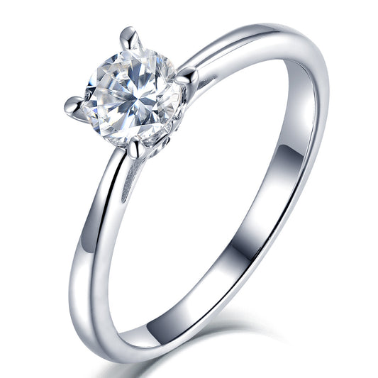Four Prongs Solitaire Round Cut Moissanite Engagement Ring