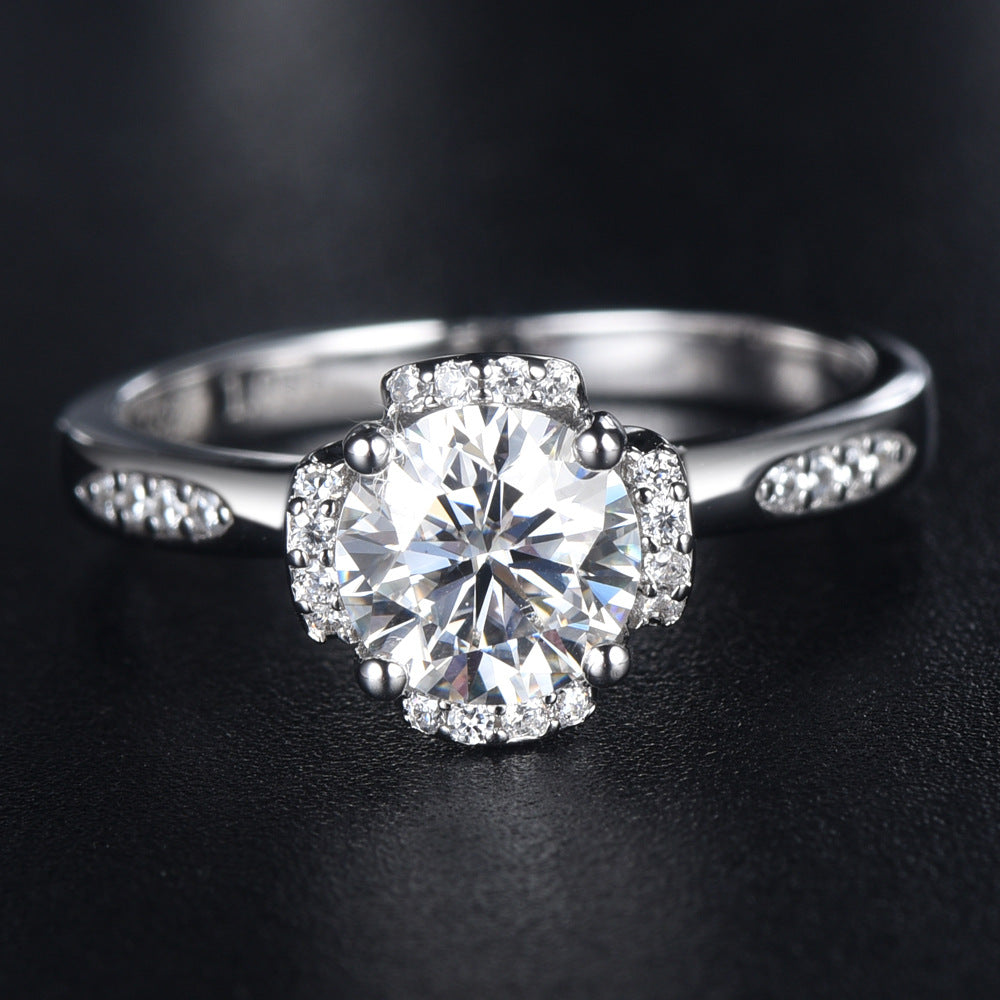 Cathedral Flower 1.0 Carat Round Cut Moissanite Engagement Ring