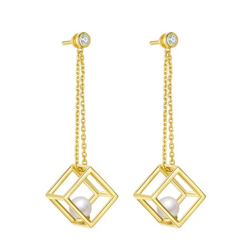 Golden Cube of Love Enamel Earrings for Women