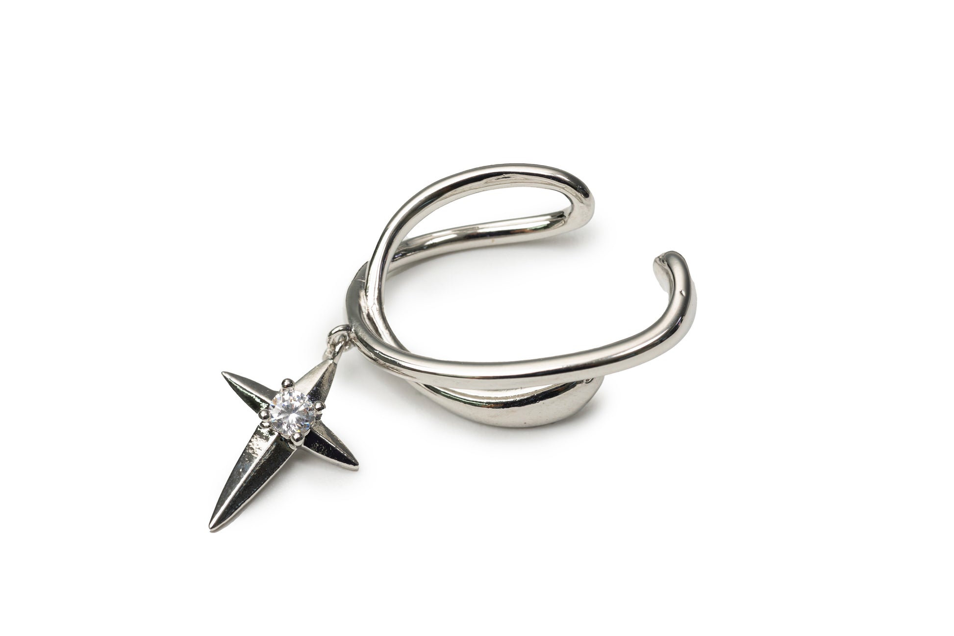 Planderful Modern Cross Star Ear Clip - Silver Ear Clip for Women (Only One Not In Pair)