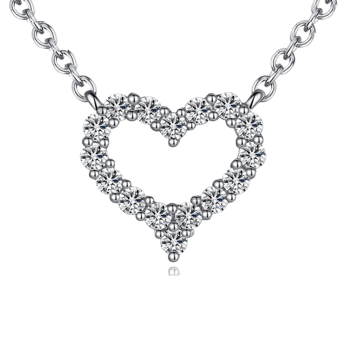 Valentine's Day Gift Zircon Hollow Heart Pendant Silver Necklace for Women