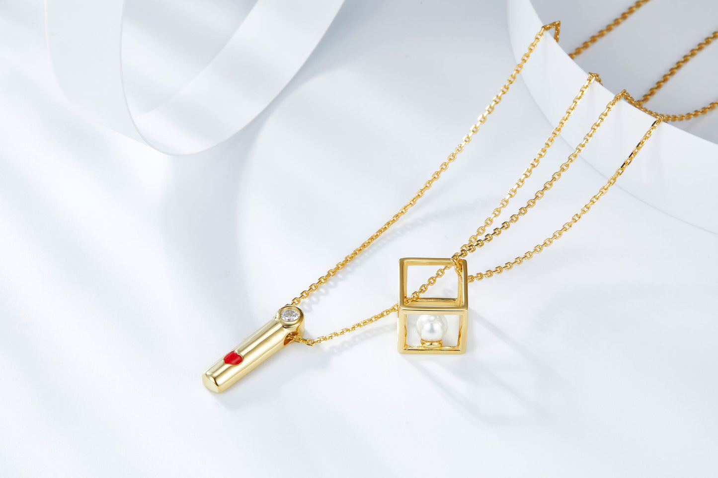 Golden Cube of Love Enamel Necklace for Women