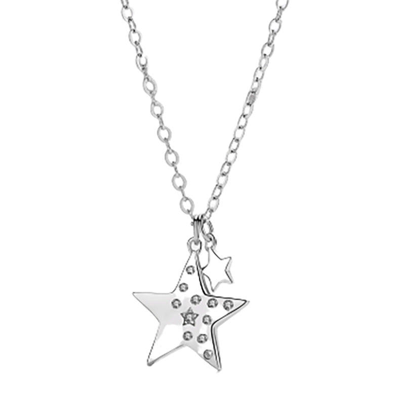 Star with Zircon Pendant Silver Necklace for Women