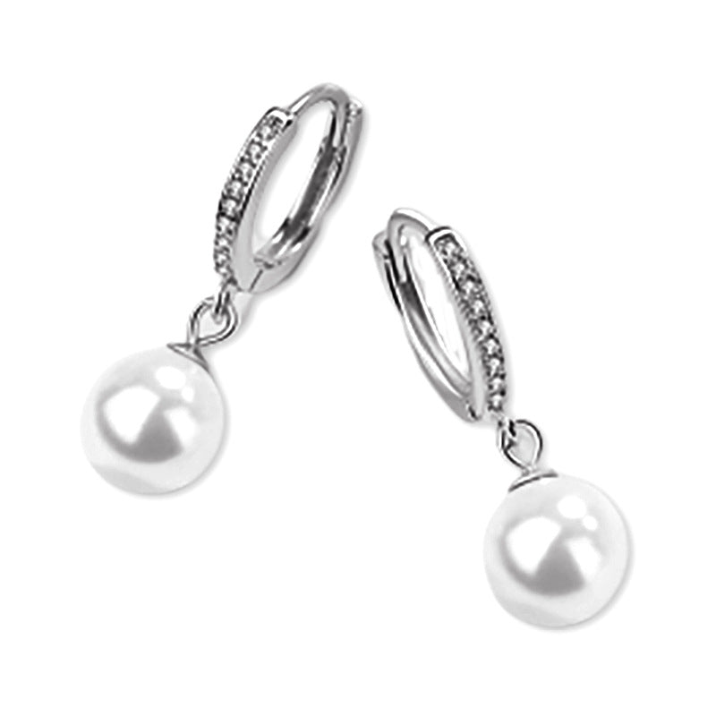 Pearl Silver Hoop Earrings for Women