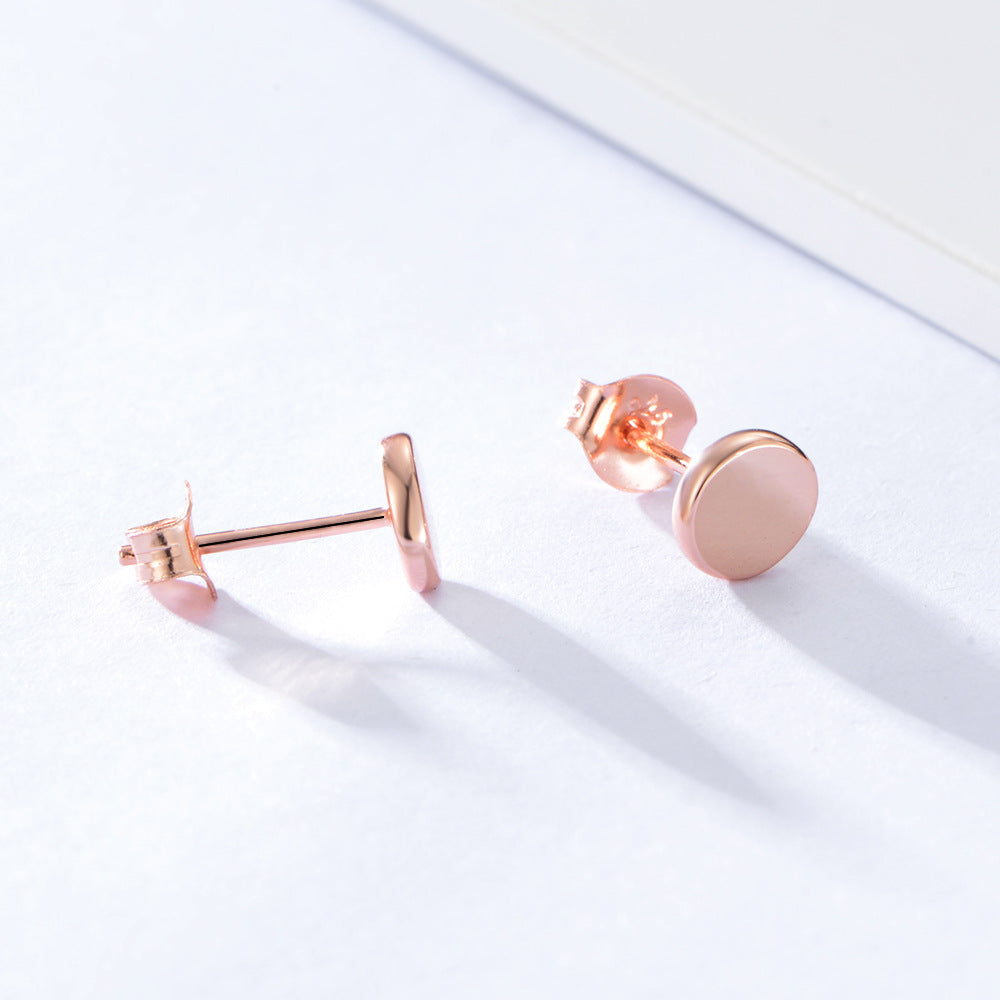 Plated Rose Gold Smooth Round Silver Studs Earrings for Women