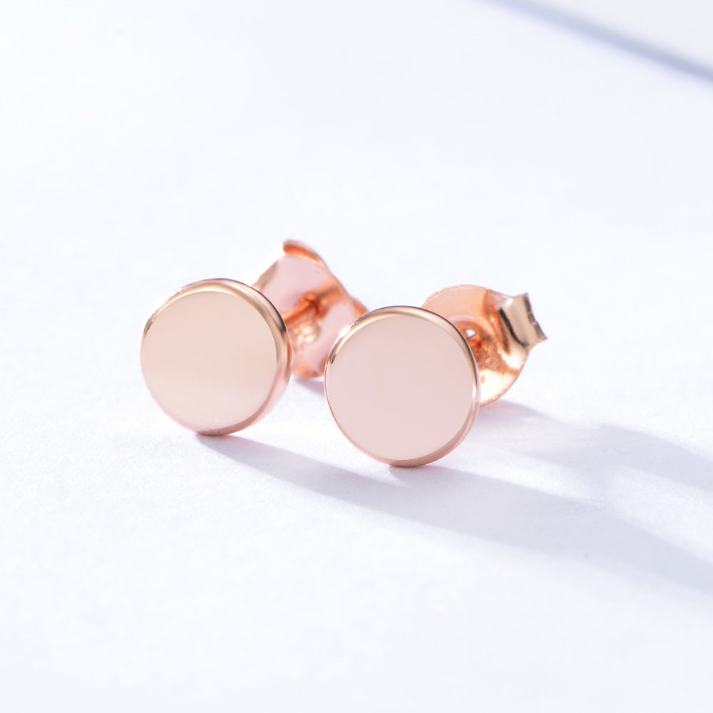 Plated Rose Gold Smooth Round Silver Studs Earrings for Women