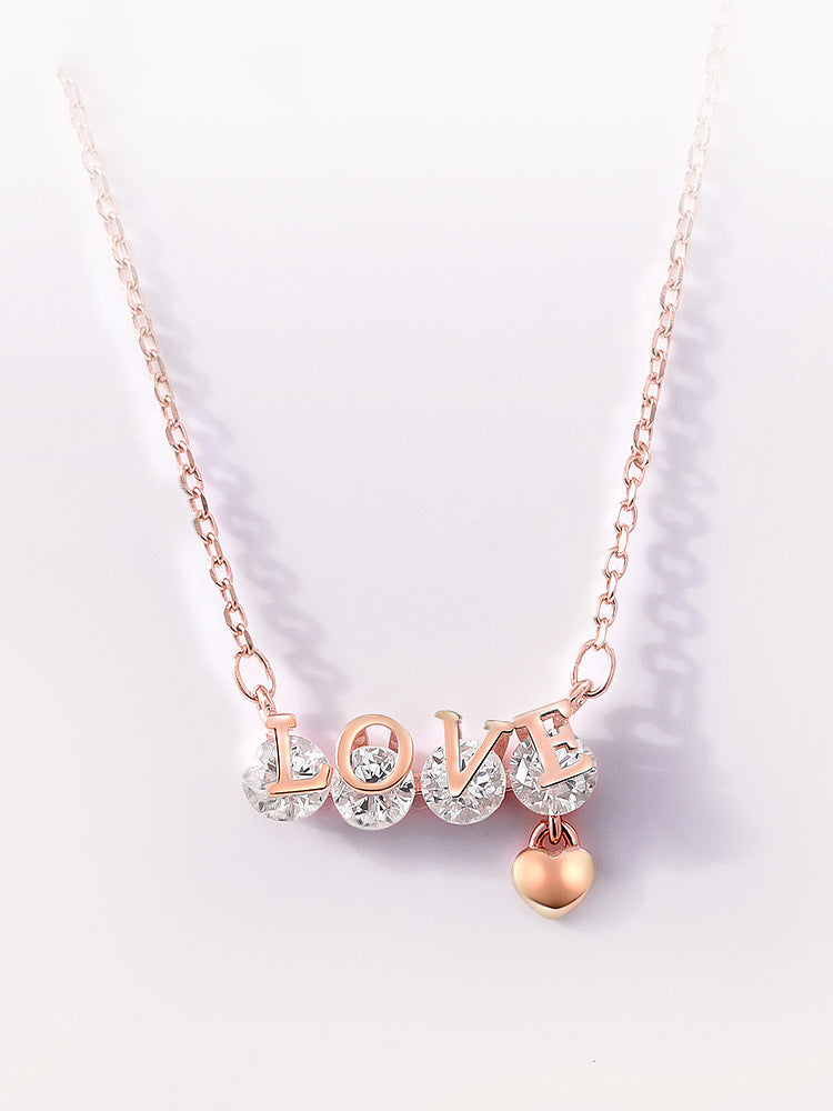 Valentine's Day Gift LOVE Letter with Zircon Silver Necklace for Women