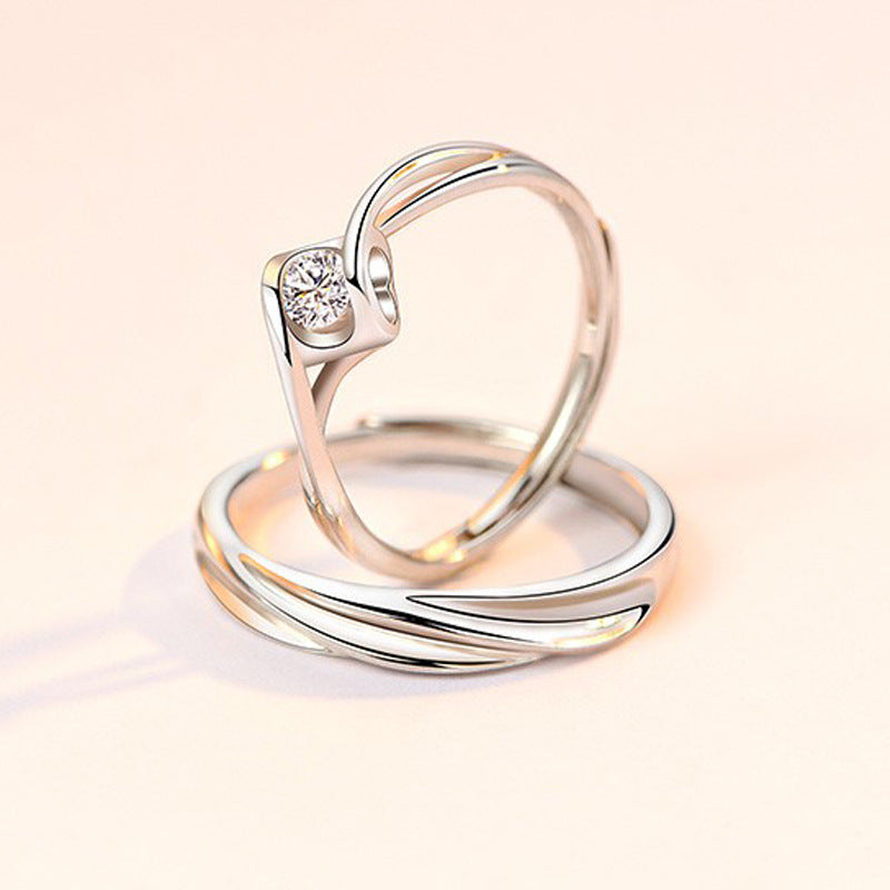 Heart with Zircon Silver Couple Ring for Women