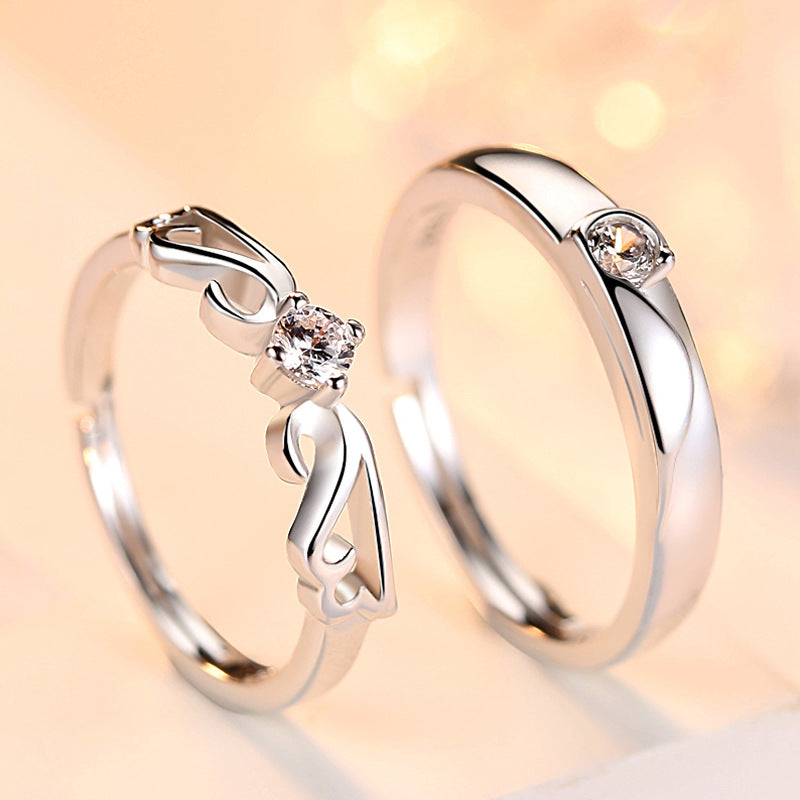 Angle Wings Design with Zircon Silver Couple Rings for Women