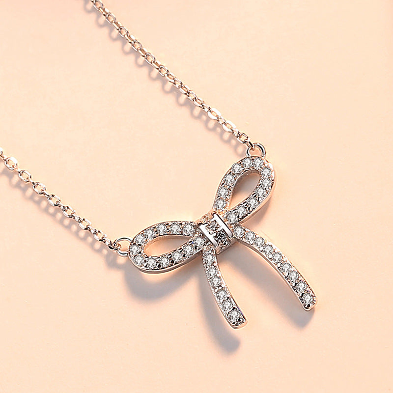 Zircon Bowknot Pendant Silver Necklace for Women