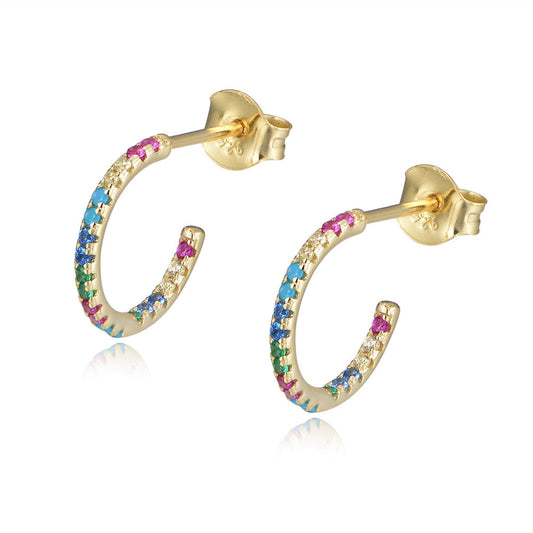 C-shaped Zircon Silver Studs Earrings for Women